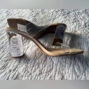 BP nude heels with clear block heel.